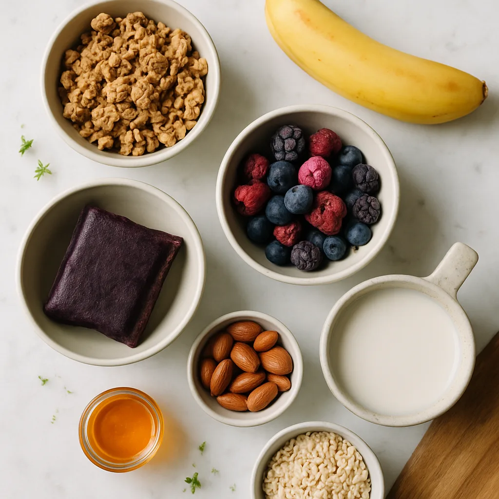 Ingredients for Açaí Bowl with Granola & Fresh Fruit