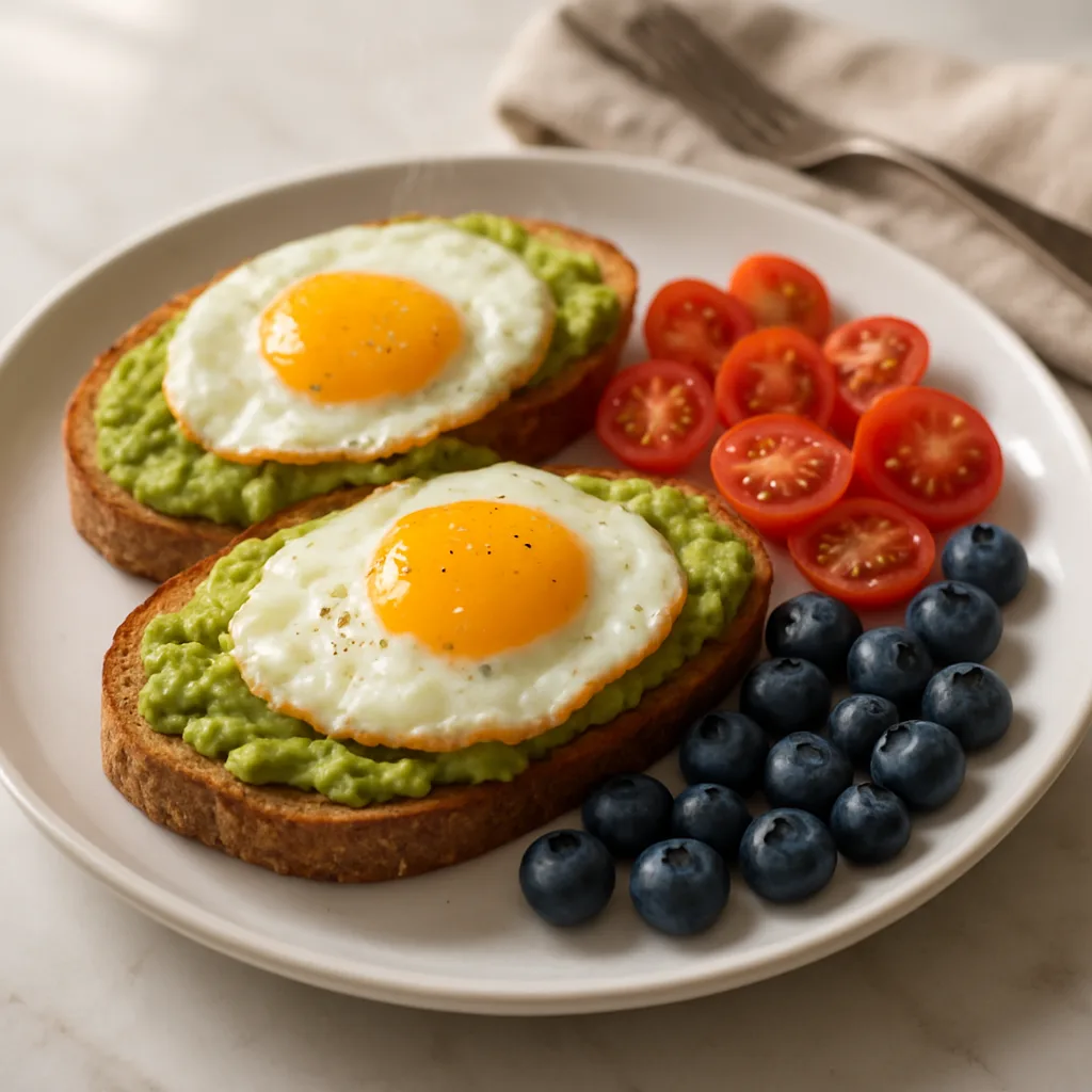 Avocado Egg Toast with Cherry Tomatoes and Blueberries