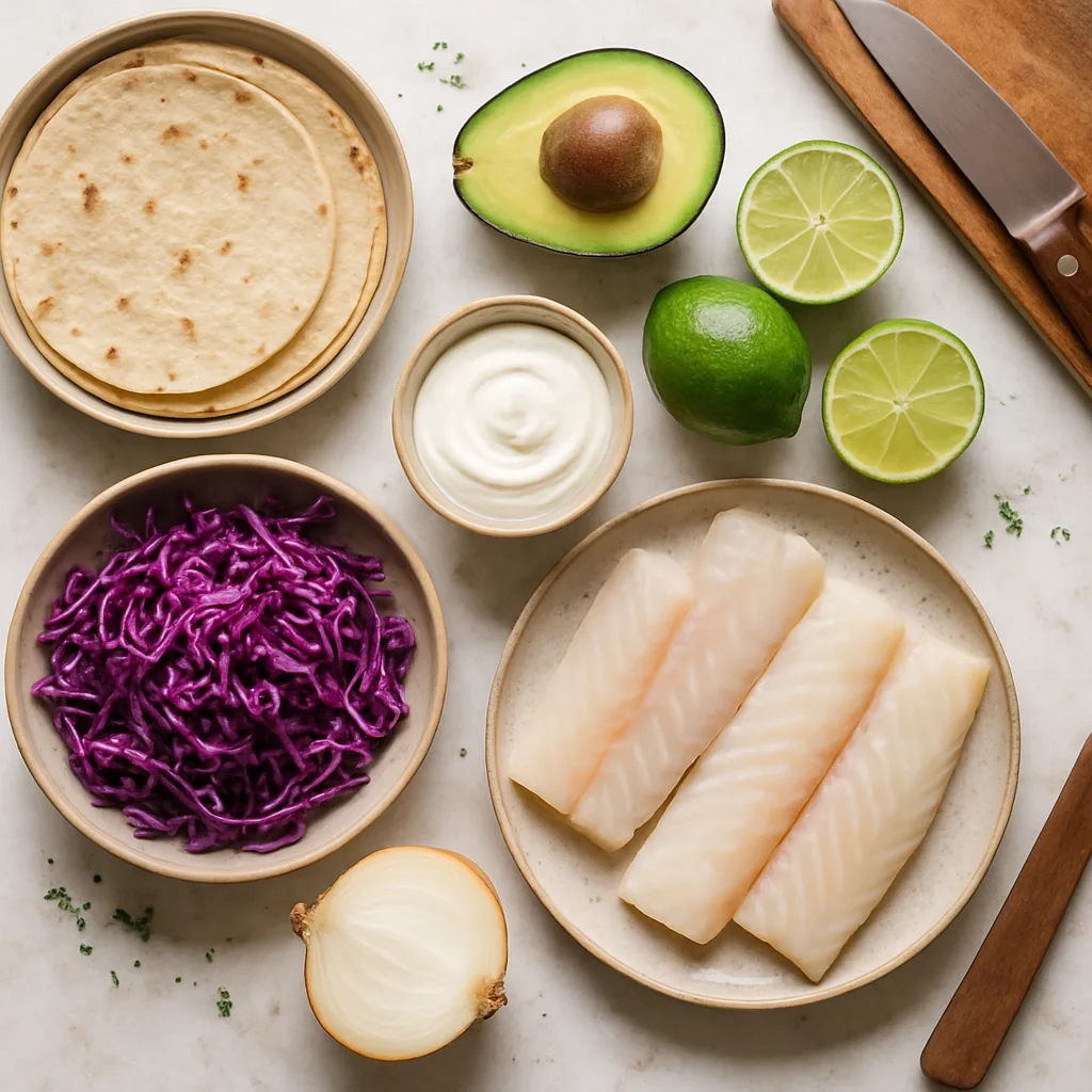 Ingredients for Baja Fish Tacos with Lime Crema