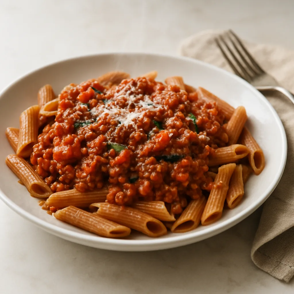 Bison Bolognese with Whole Wheat Penne