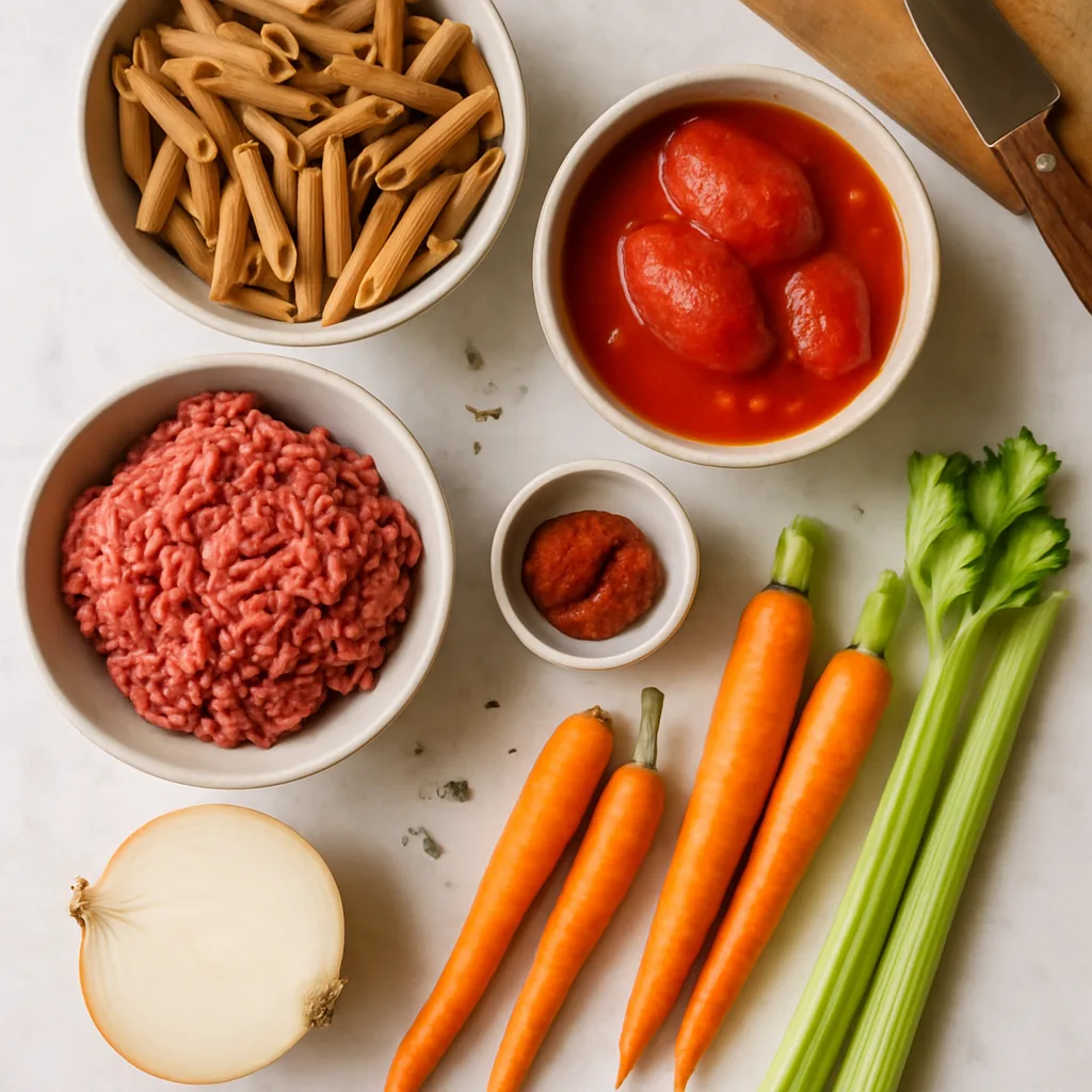 Ingredients for Bison Bolognese with Whole Wheat Penne