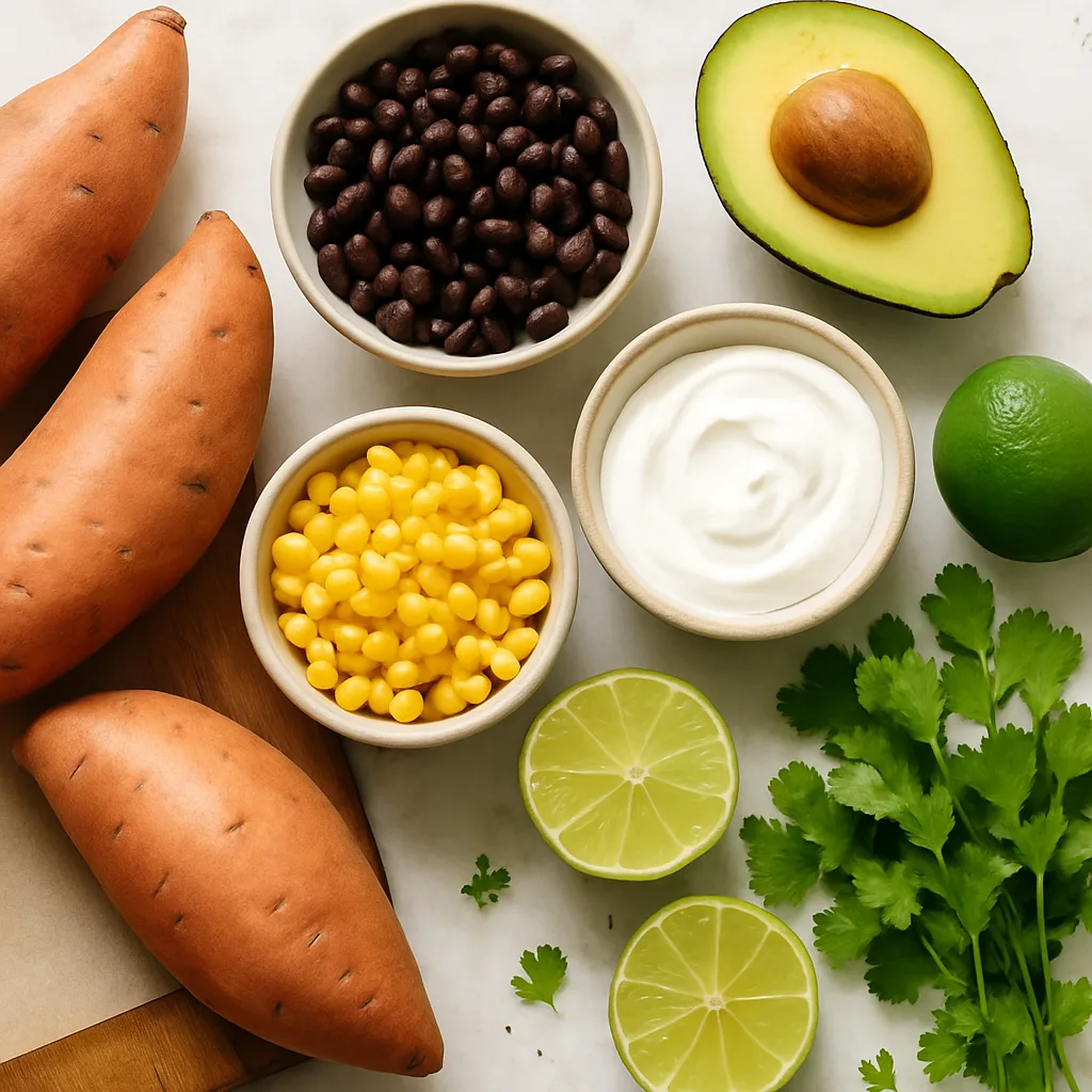 Ingredients for Black Bean & Corn Stuffed Sweet Potatoes