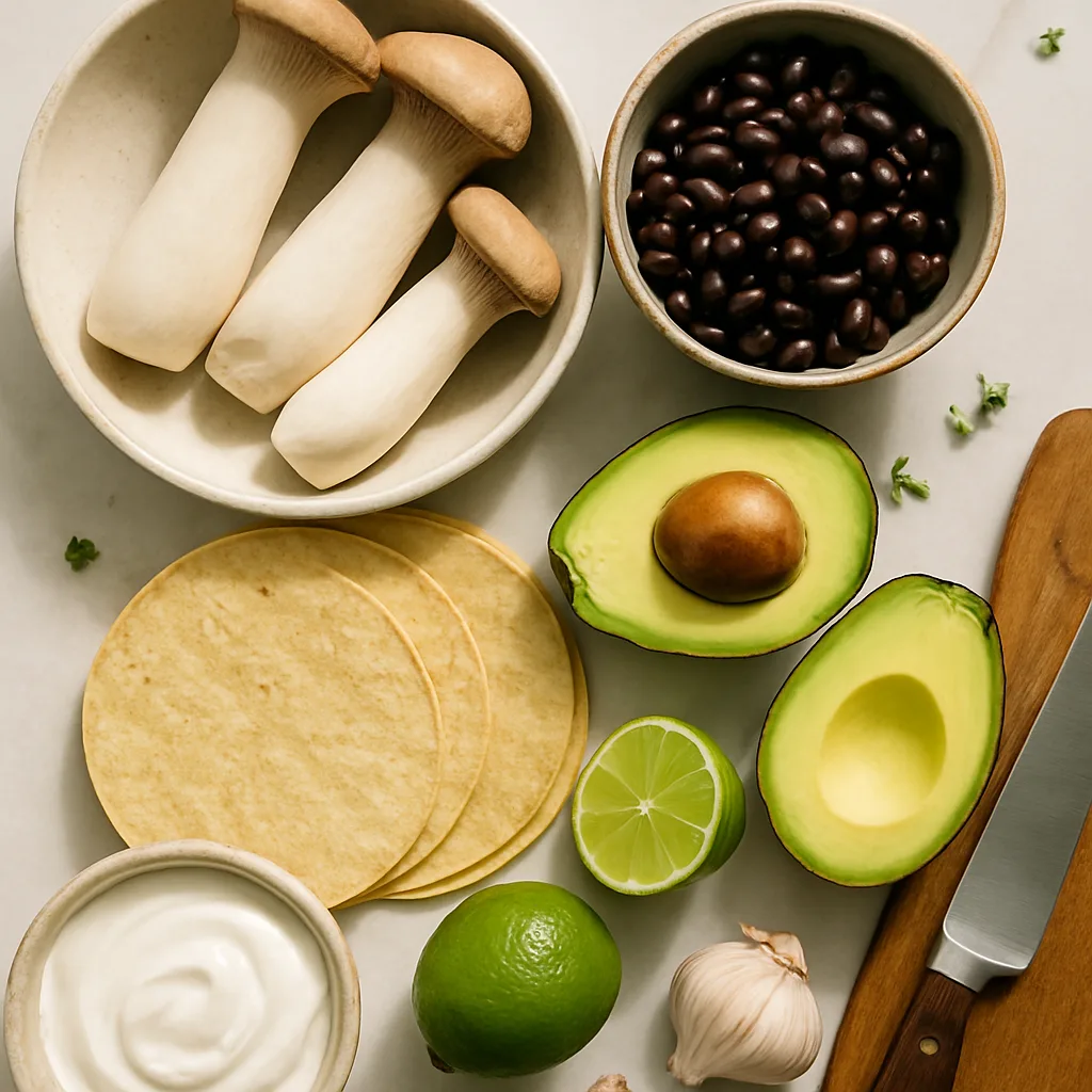 Ingredients for Black Bean Mushroom "Carnitas" Tacos