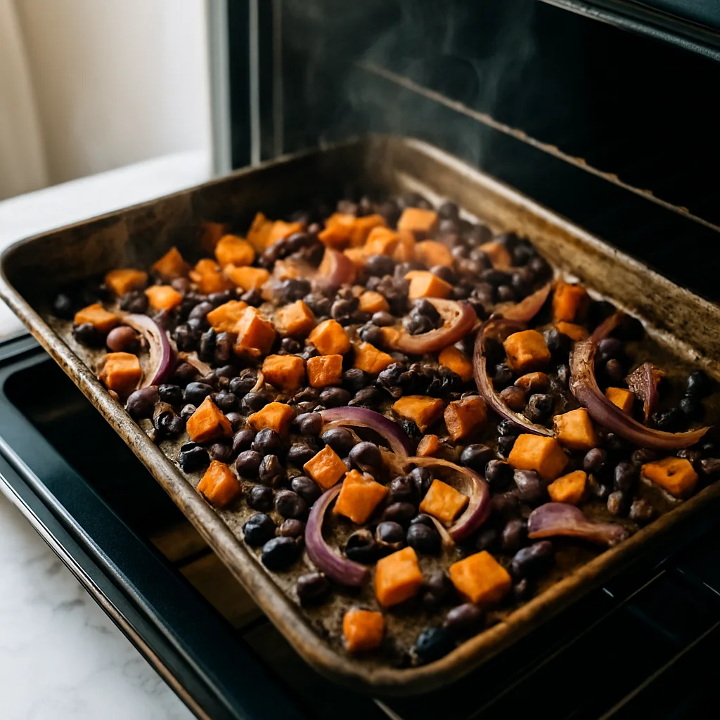 Black Bean & Sweet Potato Tacos cooking in progress