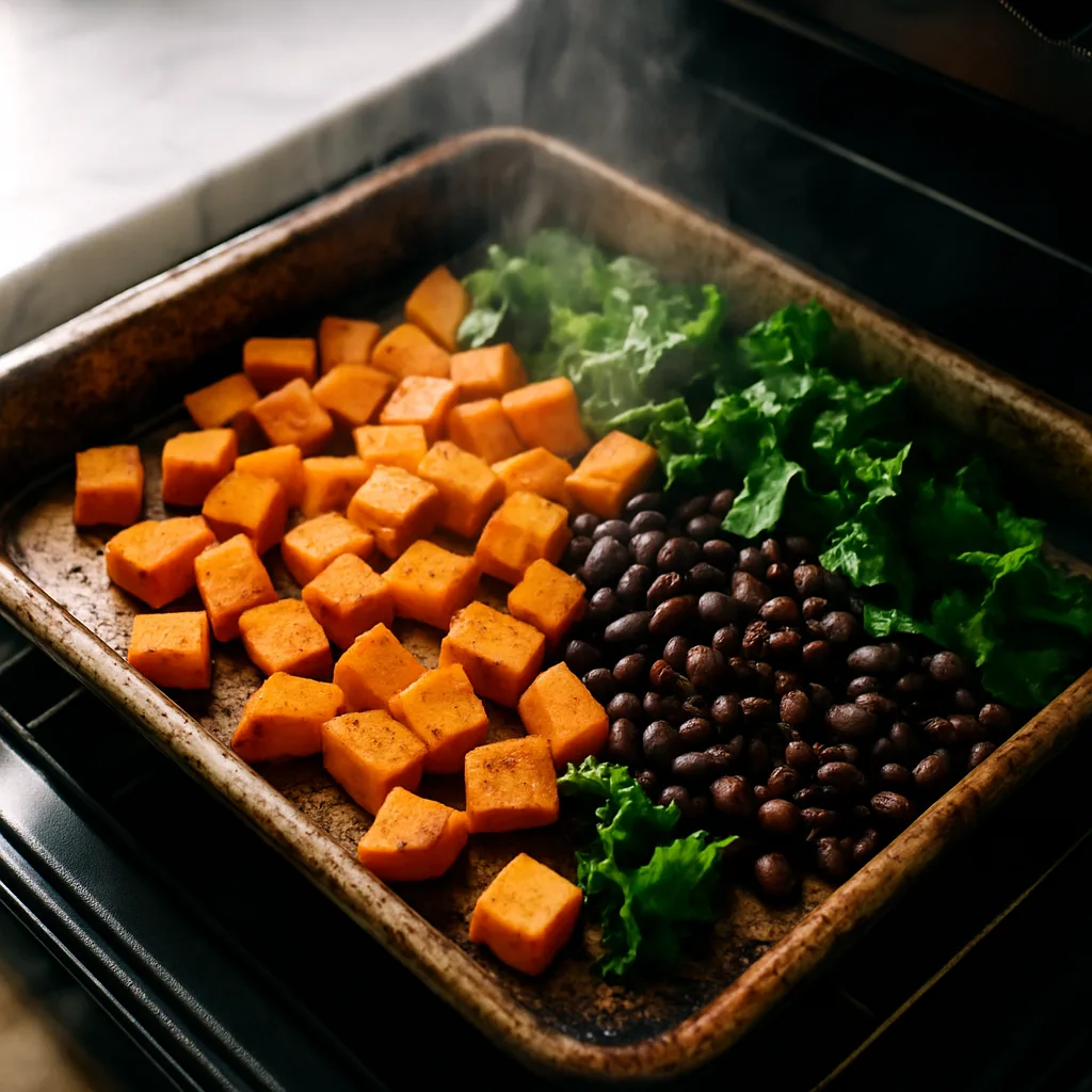 Black Bean Sweet Potato Wrap cooking in progress