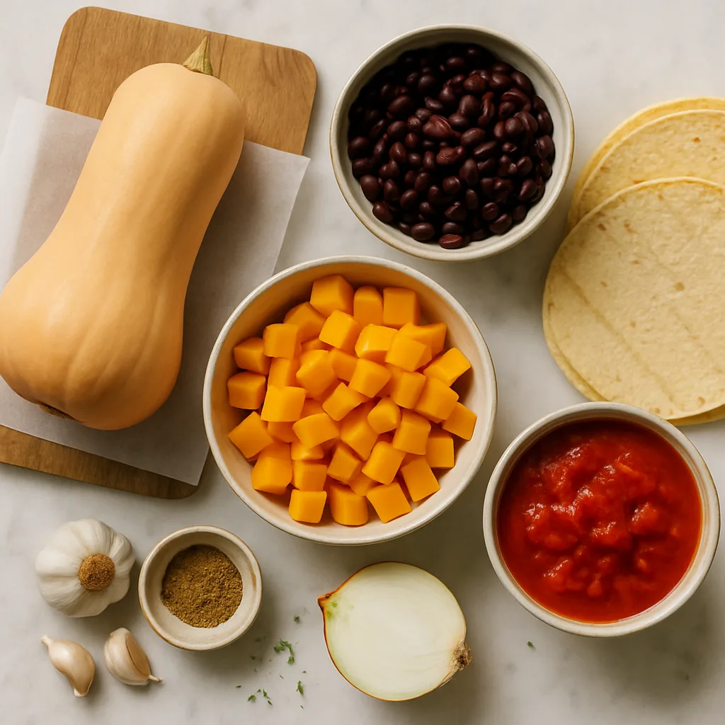 Ingredients for Butternut Squash & Black Bean Enchiladas