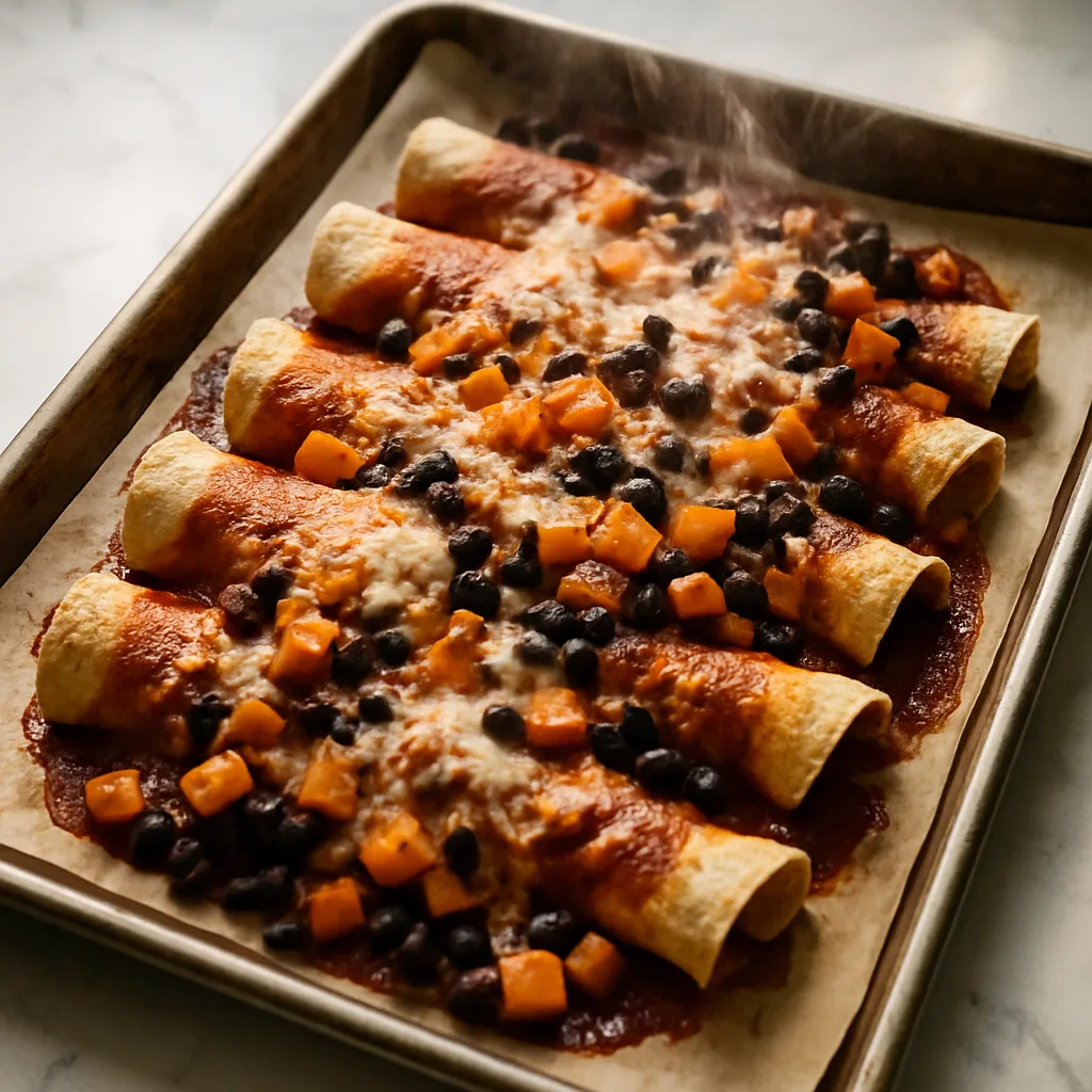 Butternut Squash & Black Bean Enchiladas cooking in progress