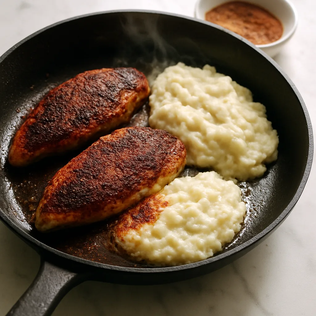 Cajun Blackened Chicken with Cauliflower Mash cooking in progress