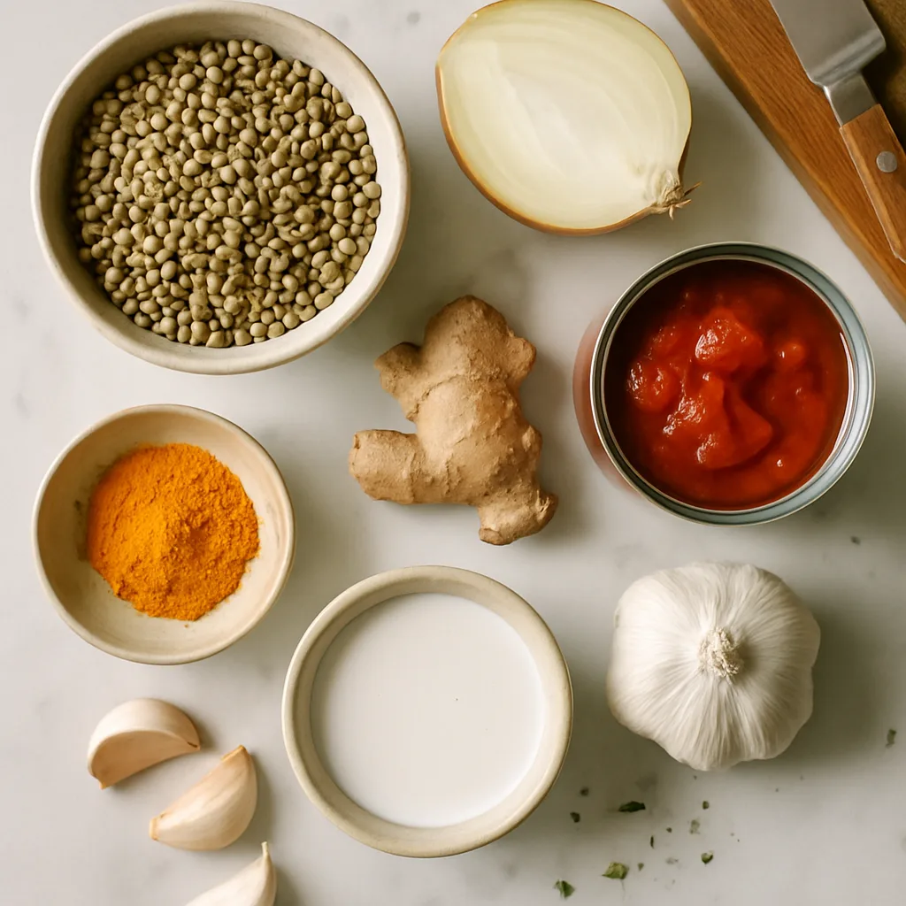 Ingredients for Coconut Curry Lentil Bowls with Pickled Onions