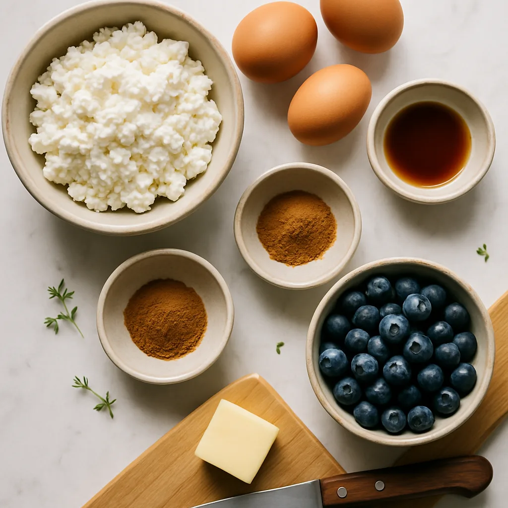 Ingredients for Cottage Cheese Blueberry Pancakes