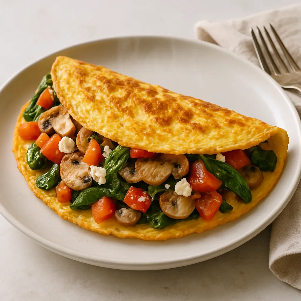 Garden Veggie Omelette with Bell Pepper, Spinach & Mushrooms