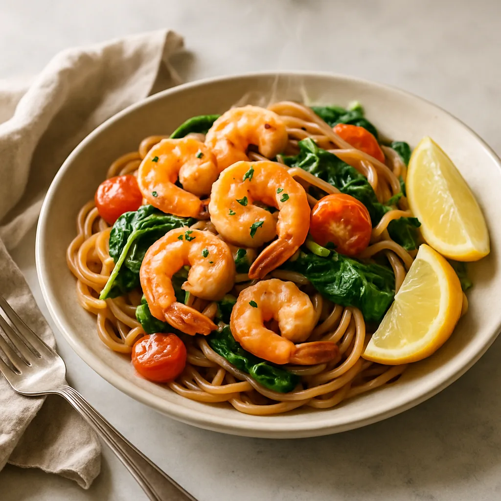 Garlic Butter Shrimp with Whole Wheat Linguine