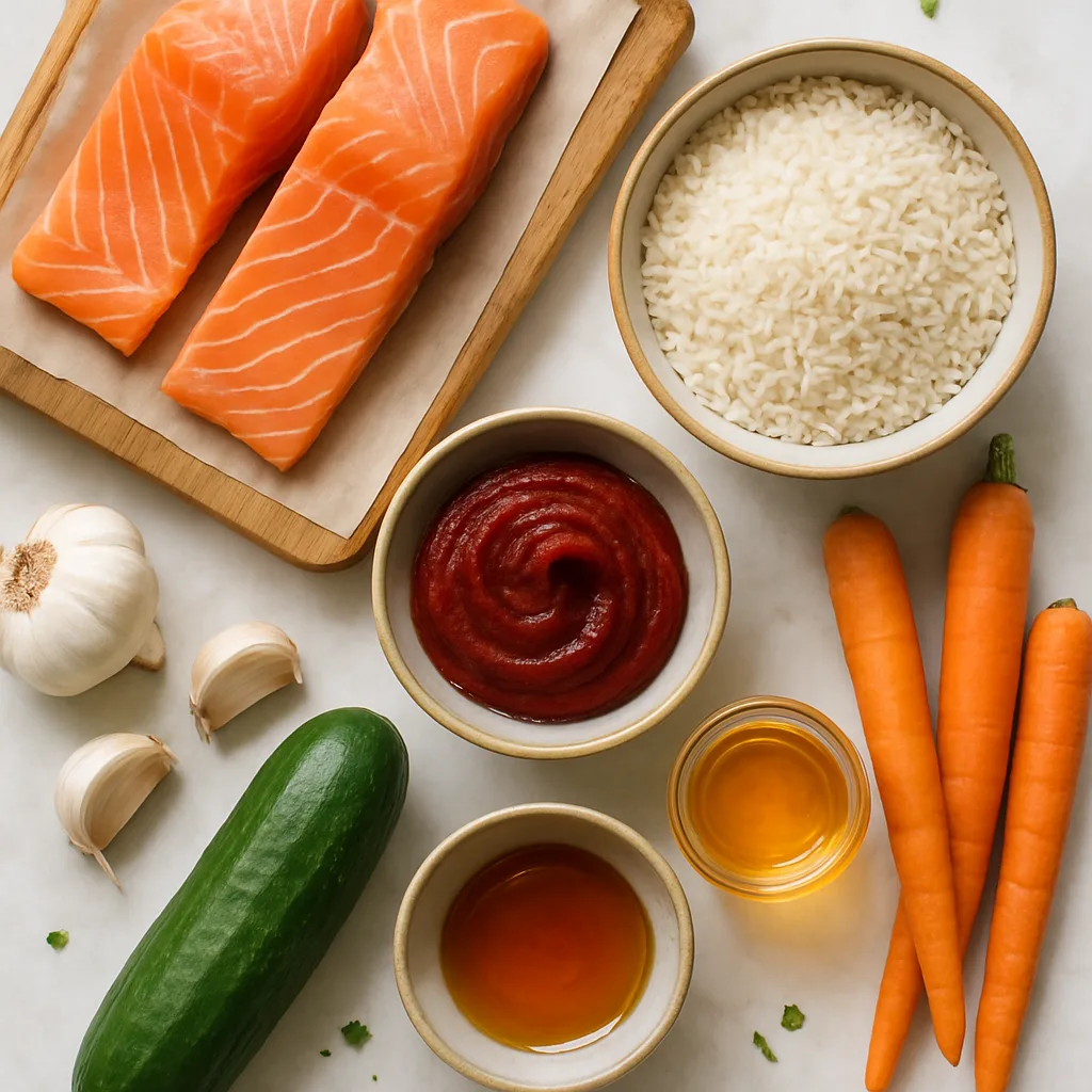 Ingredients for Gochujang Salmon Rice Bowls