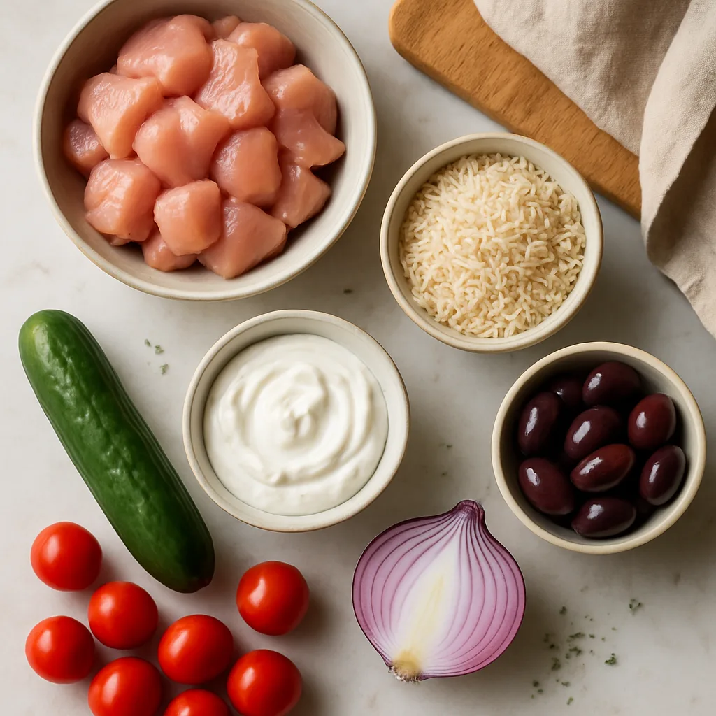 Ingredients for Greek Chicken Souvlaki Bowl
