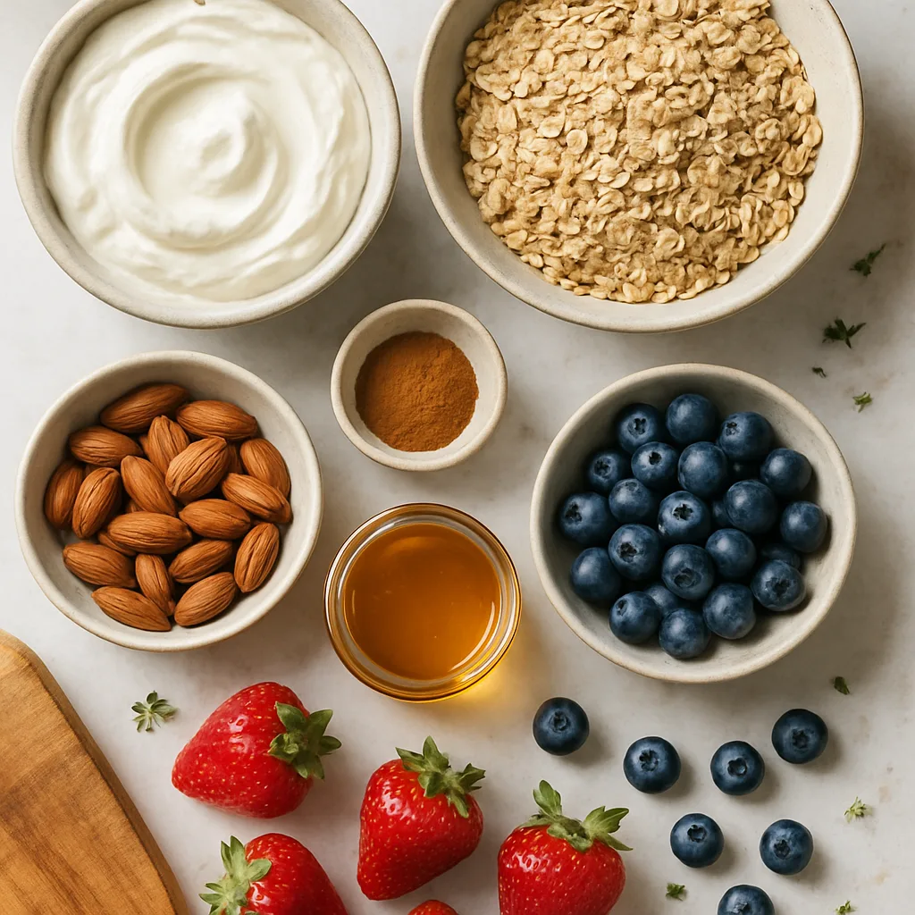 Ingredients for Greek Yogurt Parfait with Homemade Granola