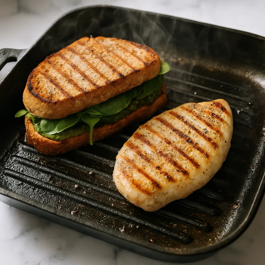 Grilled Chicken Pesto Sandwich cooking in progress