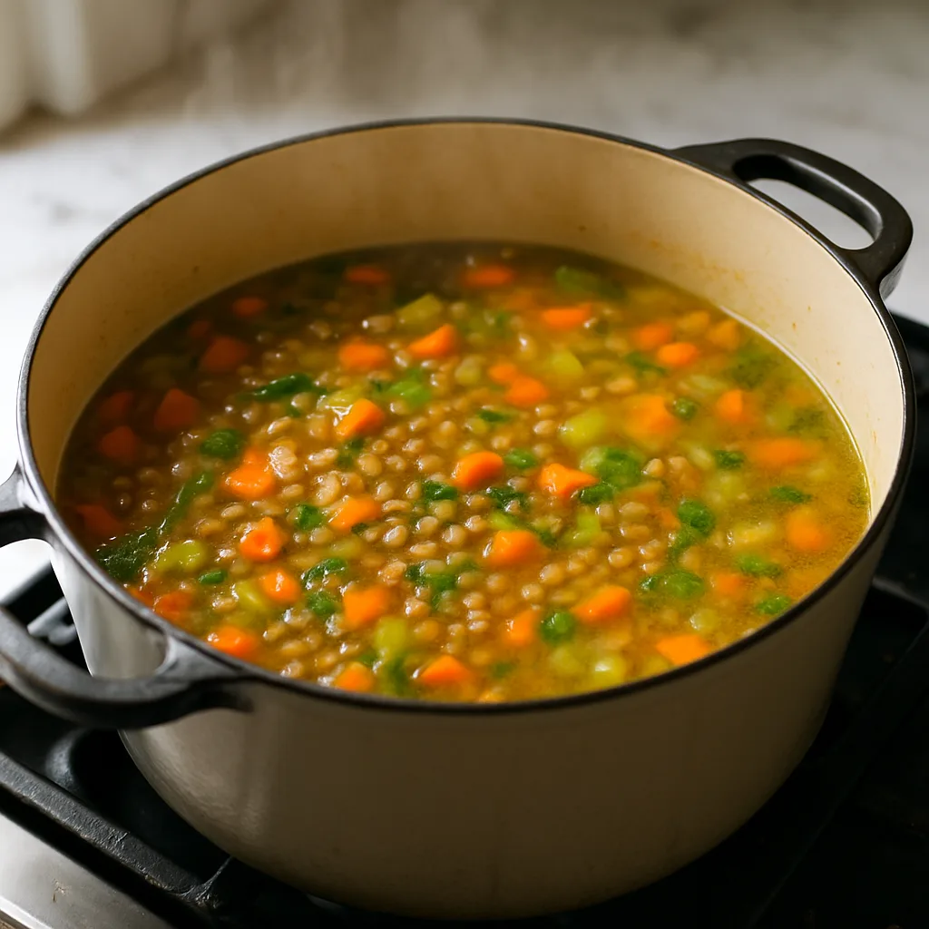 Hearty Vegetable Lentil Soup cooking in progress