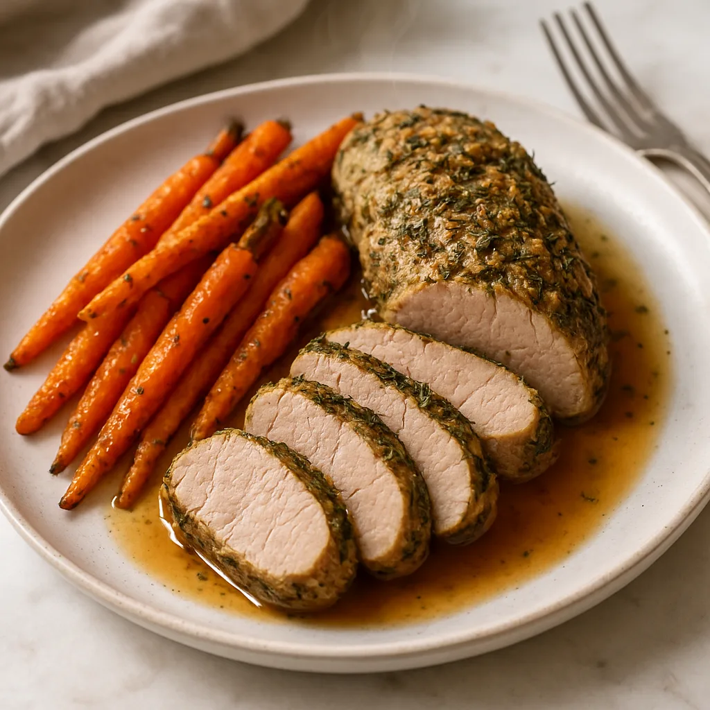 Herb-Crusted Pork Tenderloin with Maple Roasted Carrots