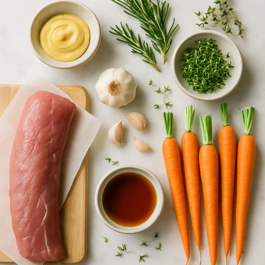 Ingredients for Herb-Crusted Pork Tenderloin with Maple Roasted Carrots