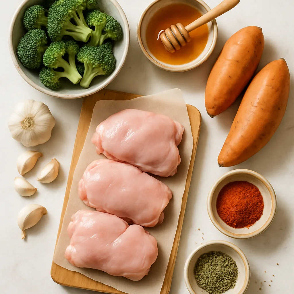 Ingredients for Honey Garlic Chicken Thighs with Roasted Vegetables