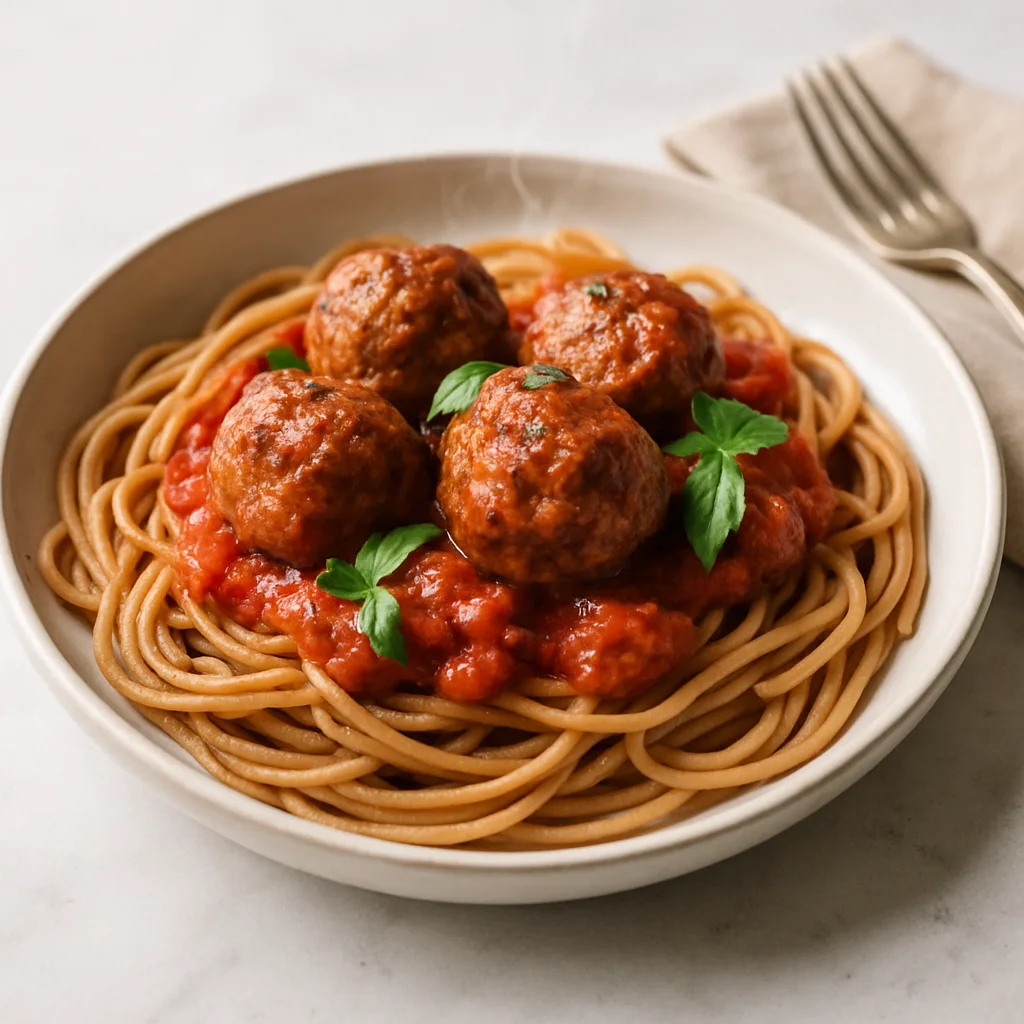 Italian Turkey-Beef Meatballs with Whole Wheat Spaghetti