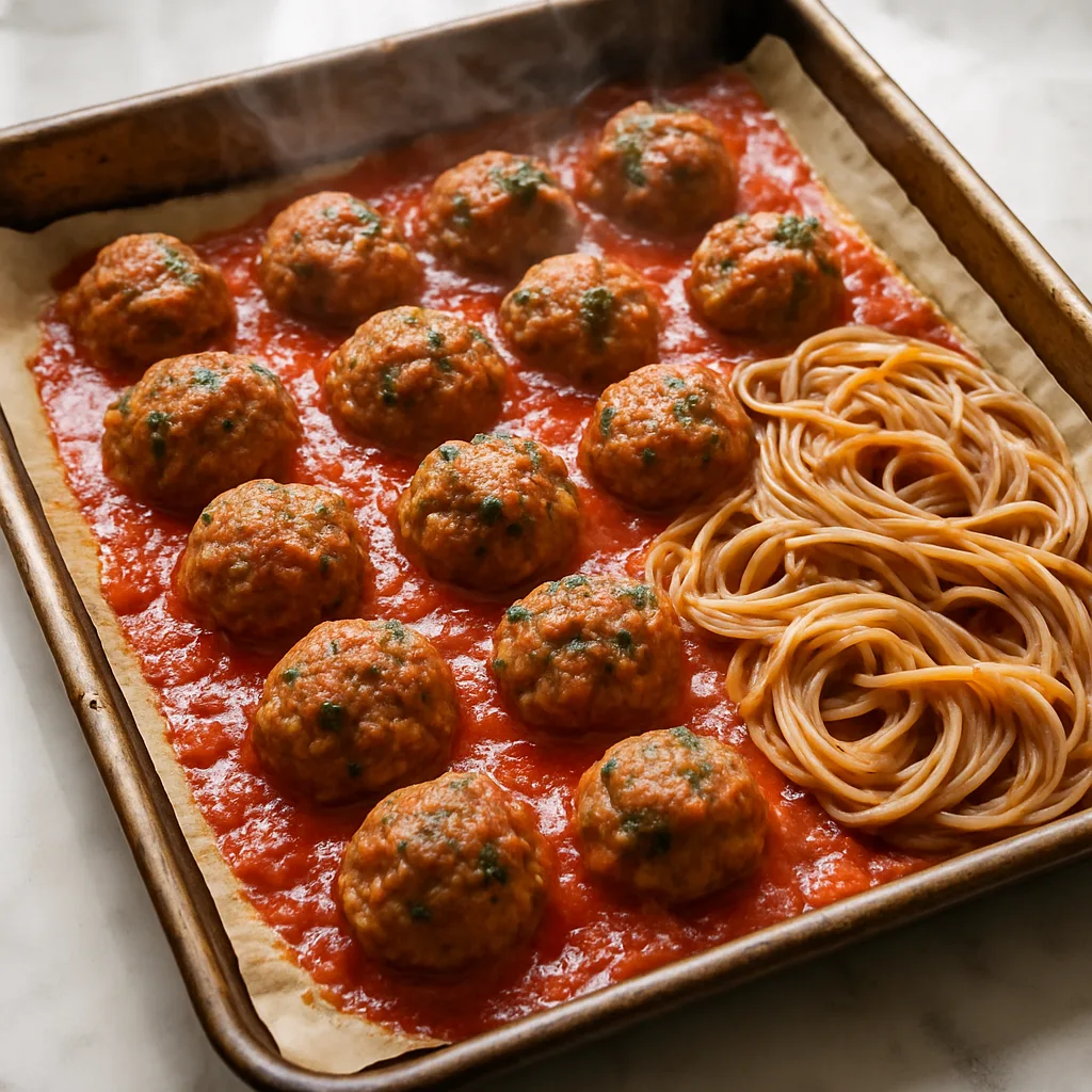 Italian Turkey-Beef Meatballs with Whole Wheat Spaghetti cooking in progress