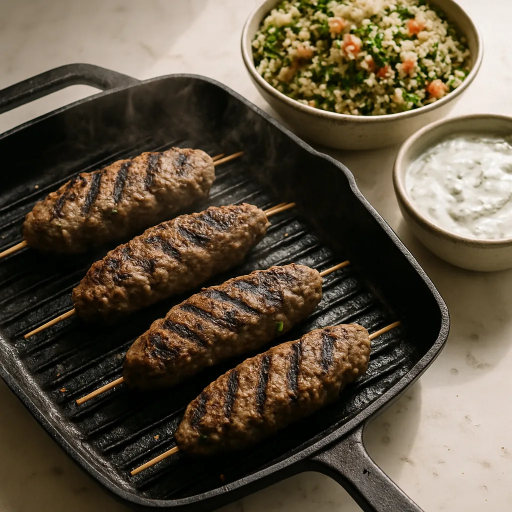 Lamb Kofta with Tzatziki & Tabbouleh cooking in progress