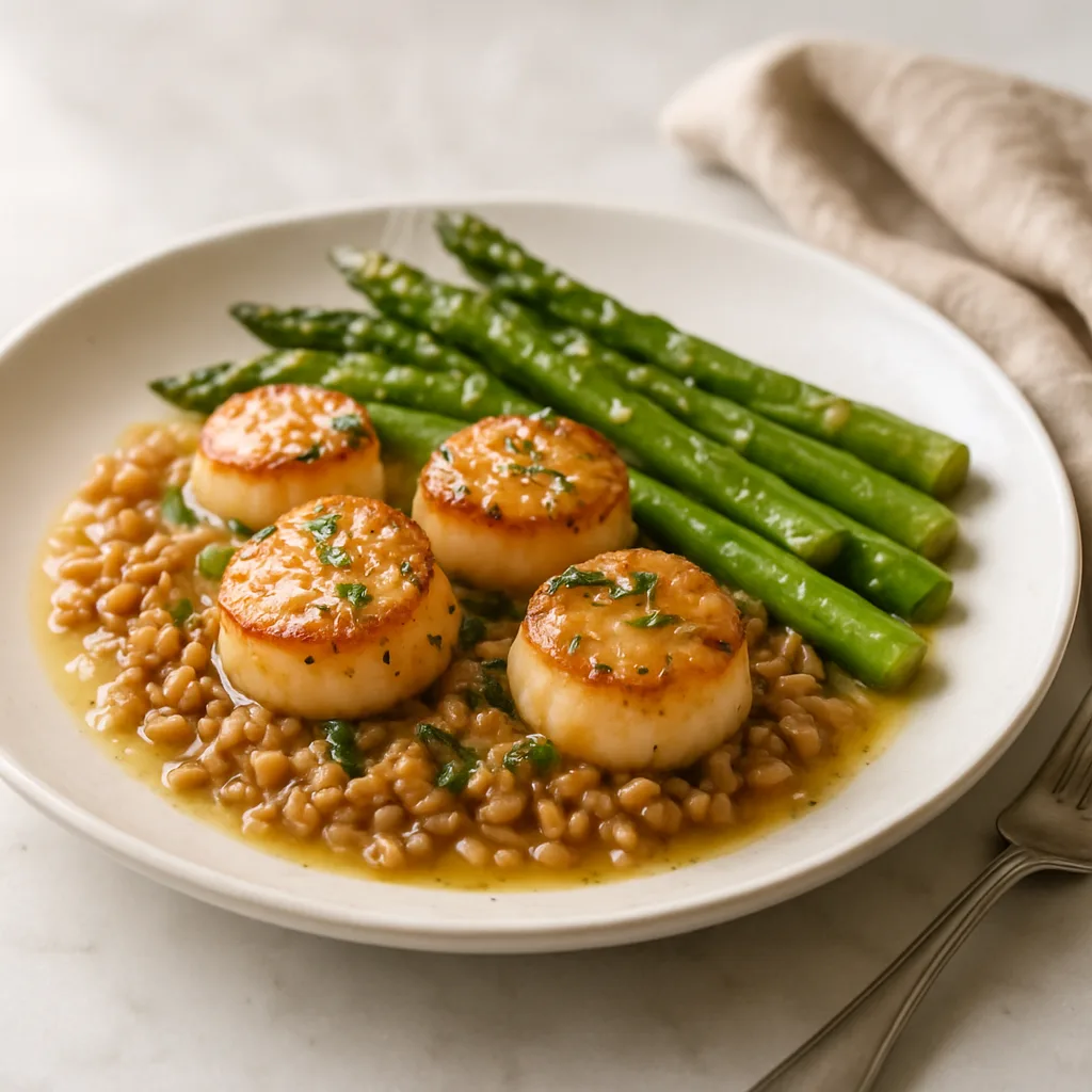 Lemon Butter Scallops with Asparagus & Farro