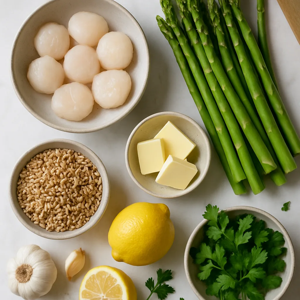 Ingredients for Lemon Butter Scallops with Asparagus & Farro