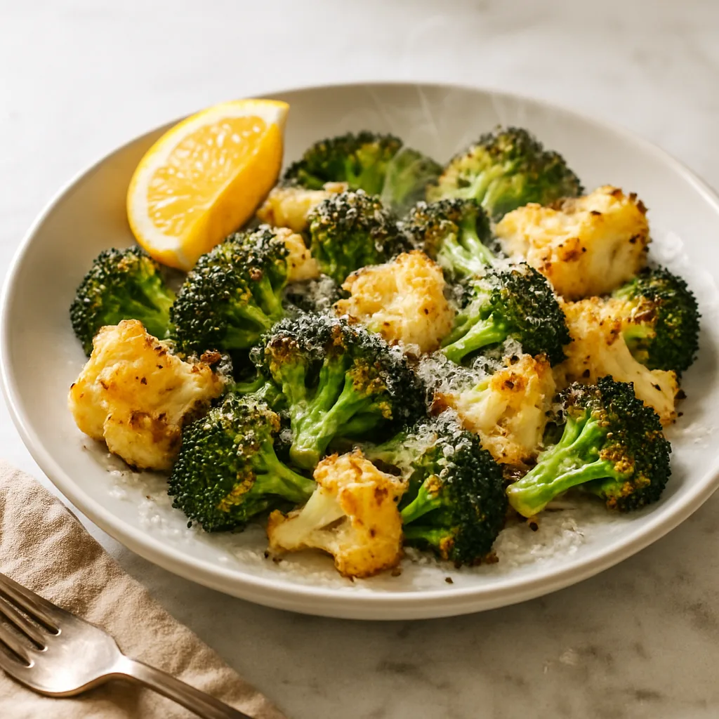 Lemon Garlic Roasted Broccoli & Cauliflower