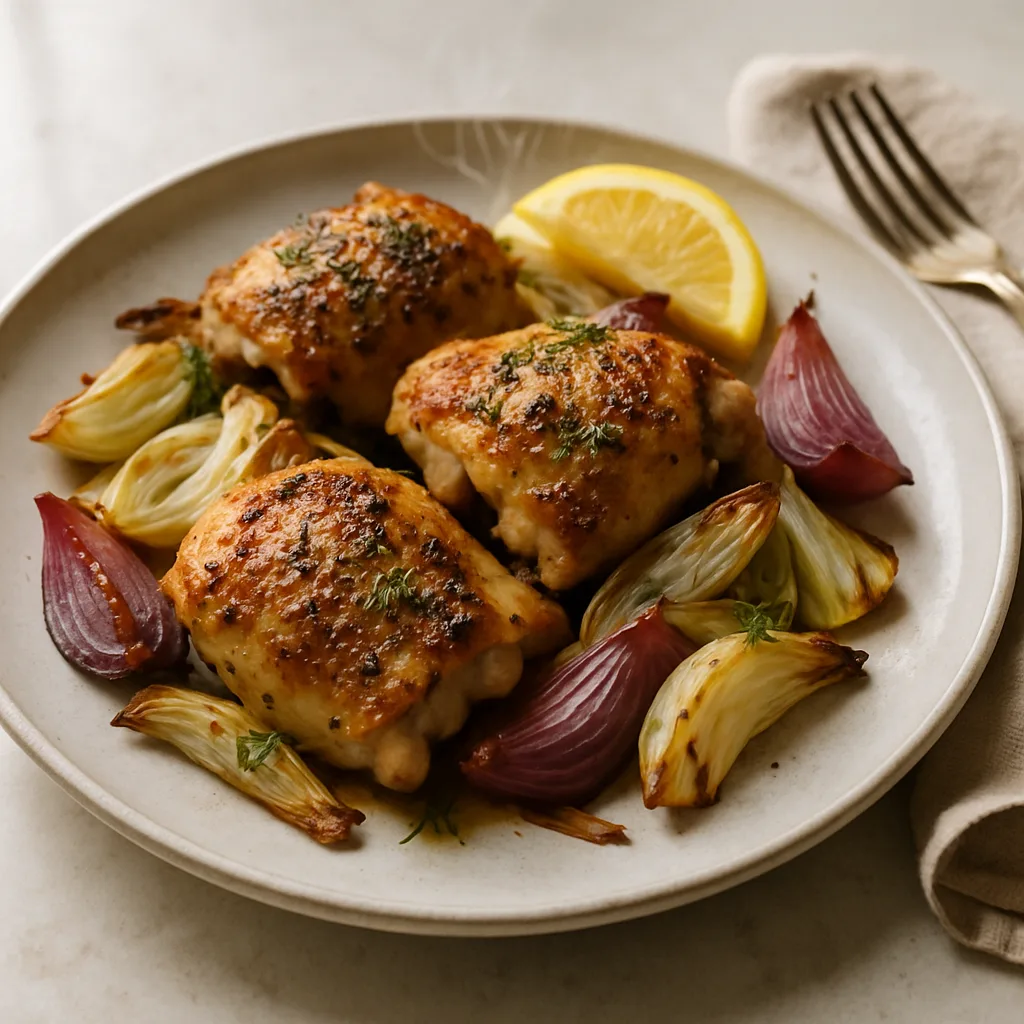 Lemon Oregano Chicken Thighs with Roasted Fennel