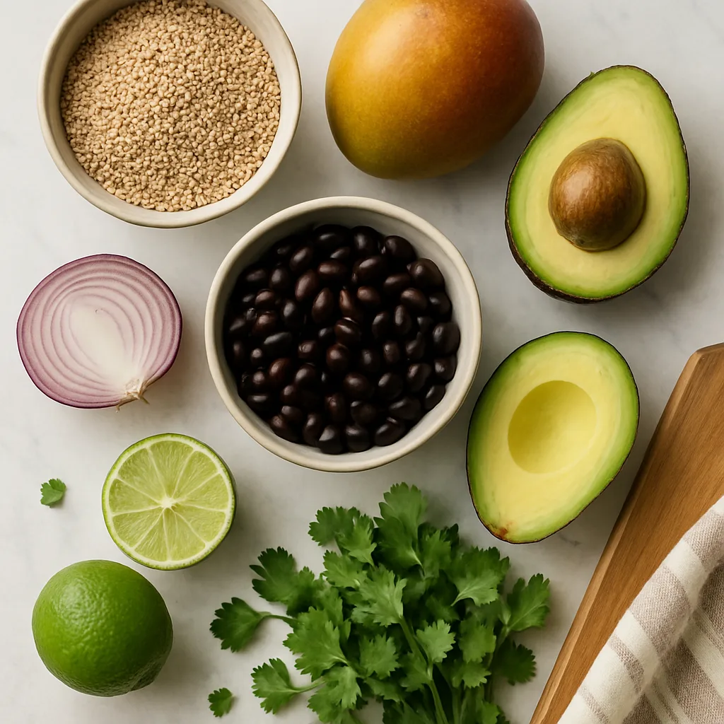 Ingredients for Mango Black Bean Quinoa Bowl