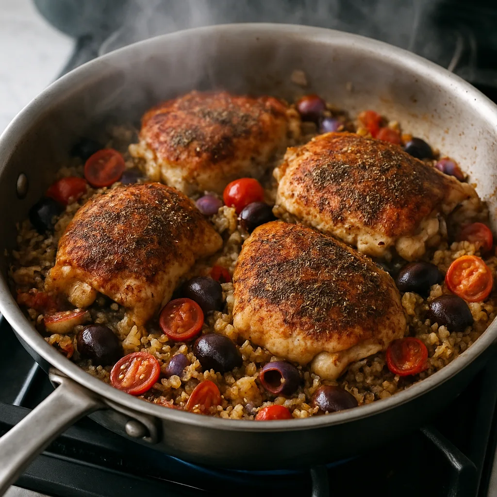 Mediterranean Slow Cooker Chicken Thighs with Quinoa cooking in progress