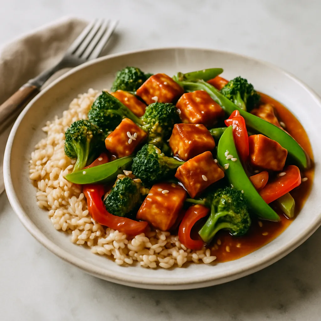 Miso Ginger Tofu Stir-Fry with Brown Rice
