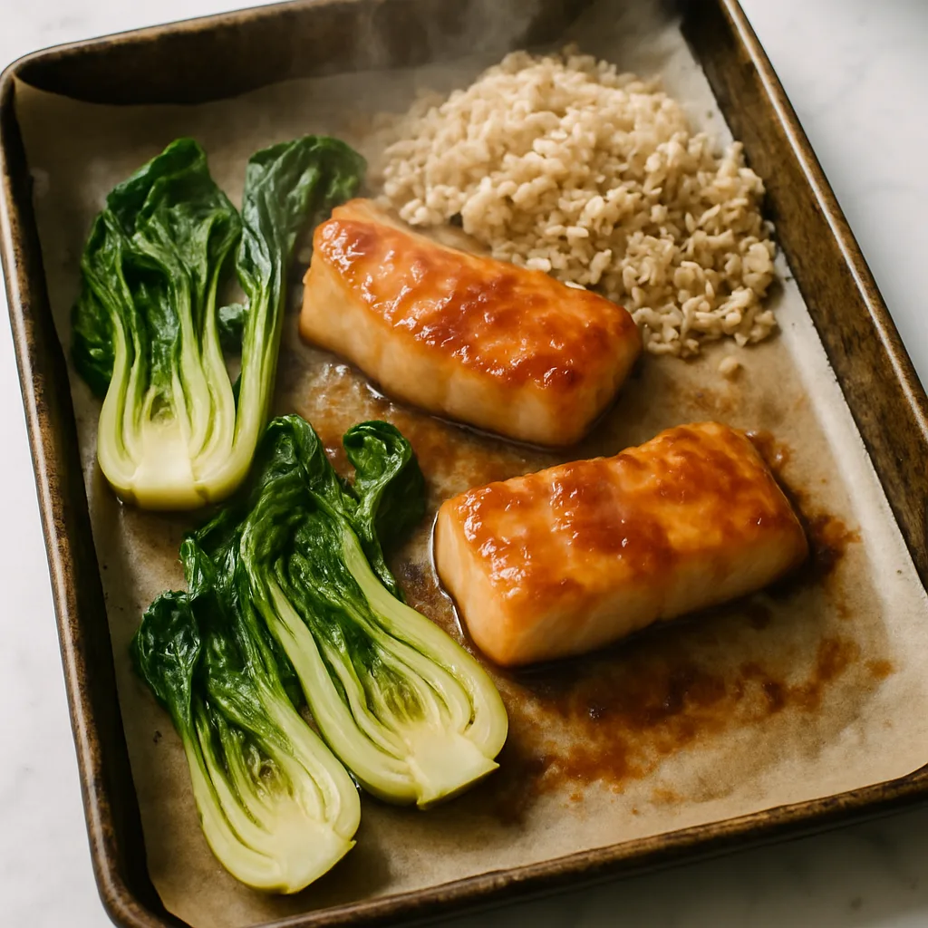 Miso-Glazed Cod with Bok Choy & Brown Rice cooking in progress