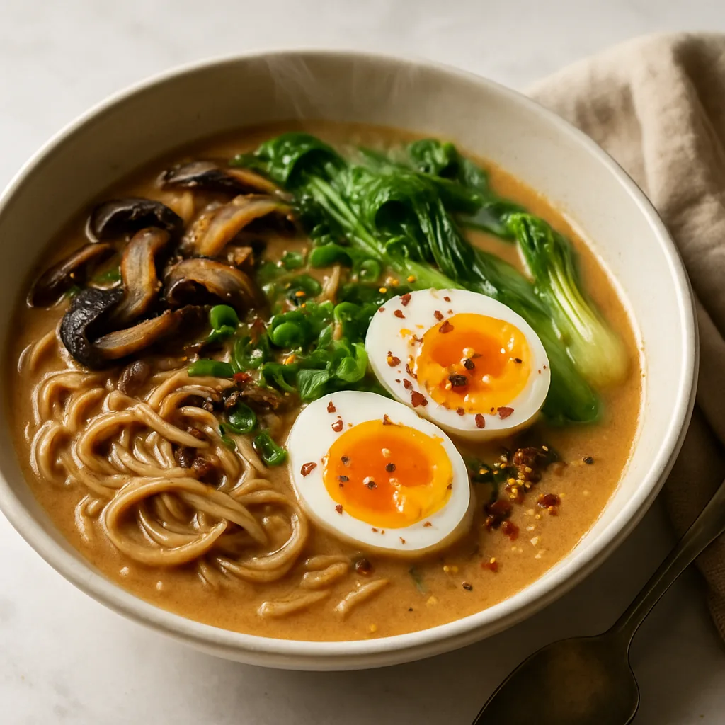 Miso Peanut Ramen with Soft Egg & Mushrooms