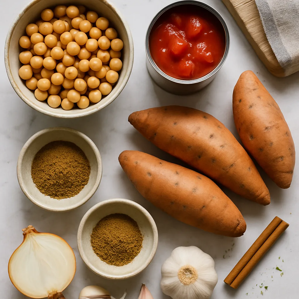 Ingredients for Moroccan Chickpea & Sweet Potato Stew