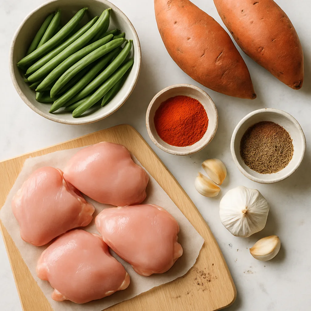Ingredients for One-Pan Paprika Chicken with Sweet Potato & Green Beans