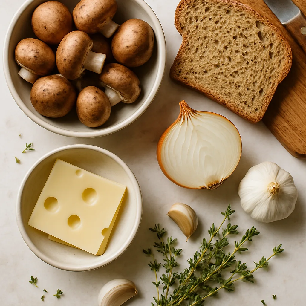 Ingredients for Open-Faced Mushroom Swiss Sandwich
