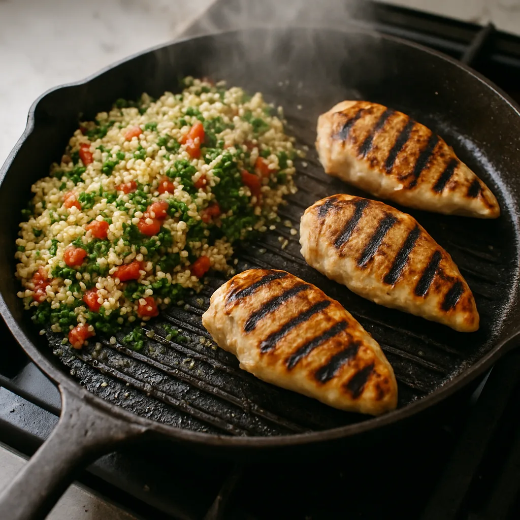 Quinoa Tabbouleh with Grilled Chicken cooking in progress