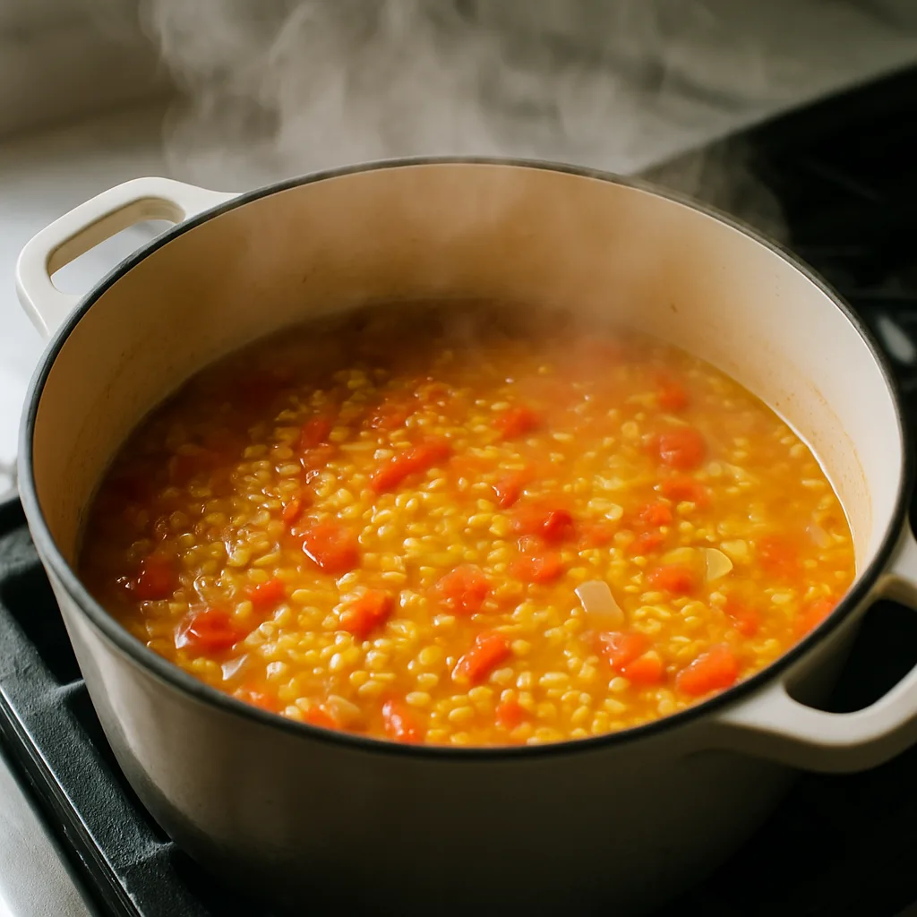 Red Lentil Dal cooking in progress