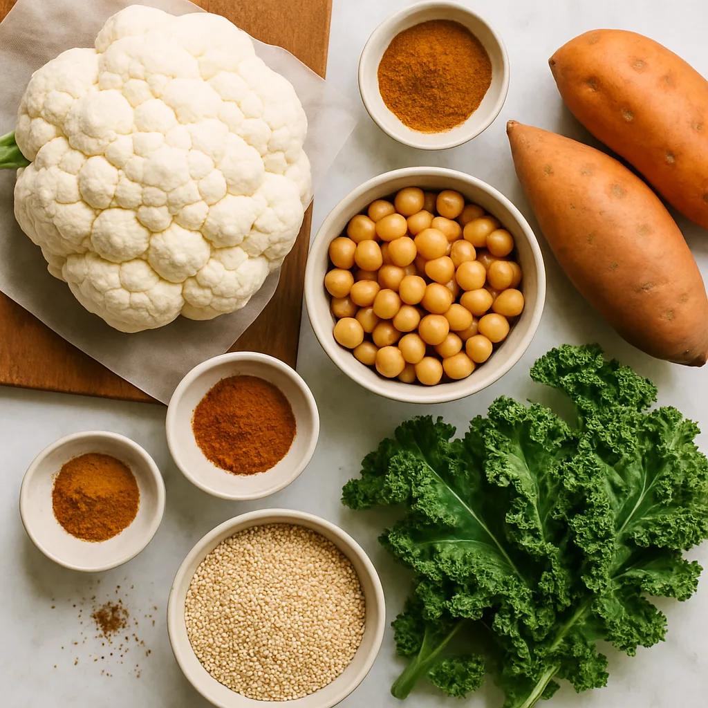 Ingredients for Roasted Cauliflower & Chickpea Buddha Bowl