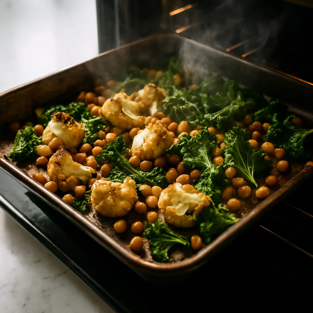 Roasted Cauliflower & Chickpea Buddha Bowl cooking in progress