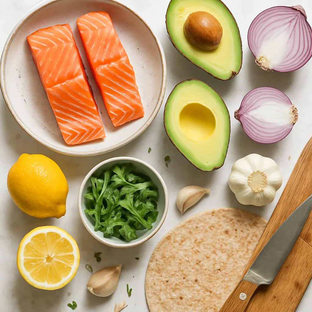 Ingredients for Salmon Avocado Wrap
