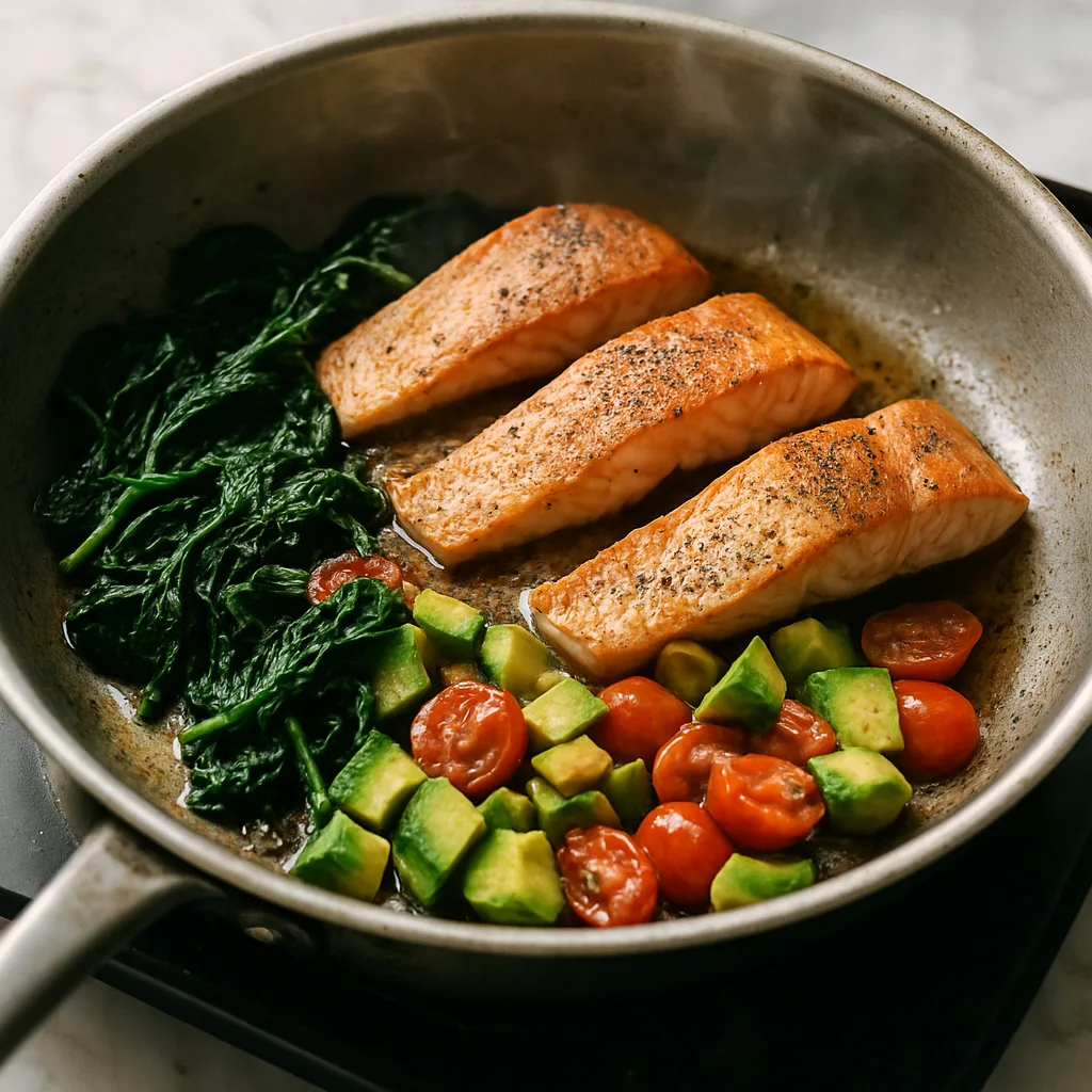 Salmon Avocado Wrap cooking in progress