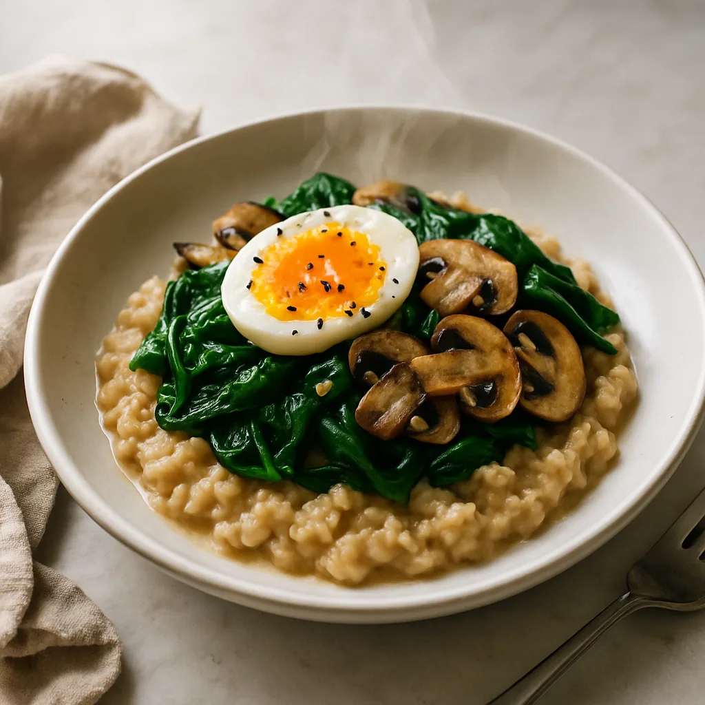 Savory Oatmeal with Spinach, Mushrooms & Egg