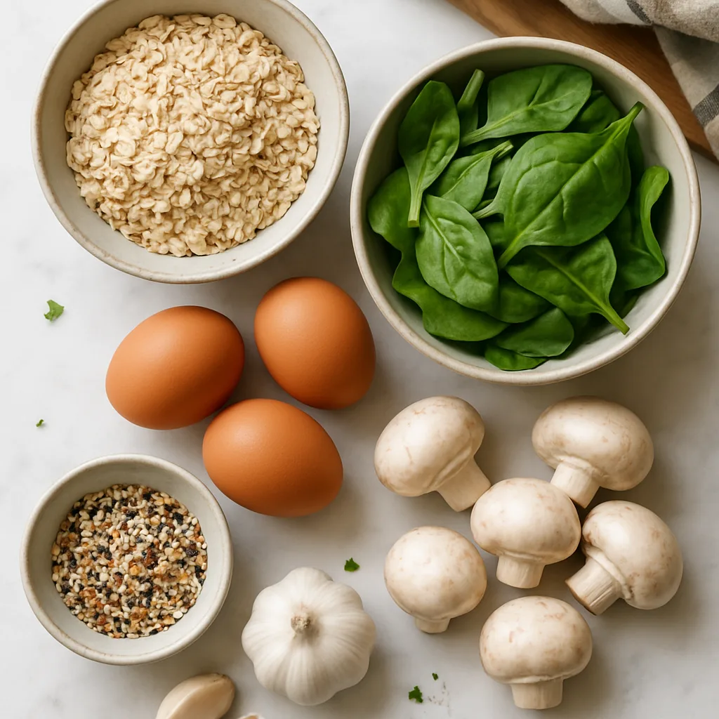 Ingredients for Savory Oatmeal with Spinach, Mushrooms & Egg