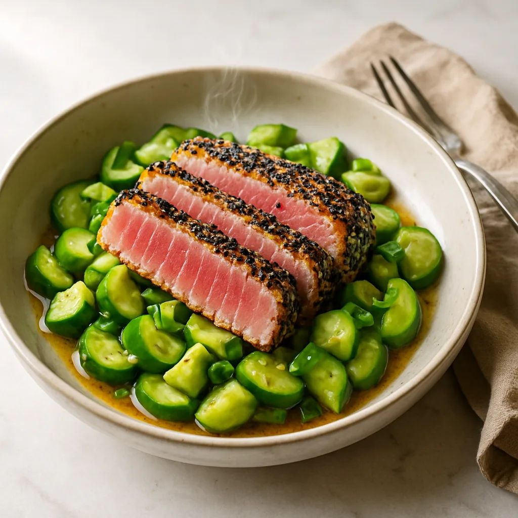 Sesame-Crusted Ahi Tuna with Cucumber Salad