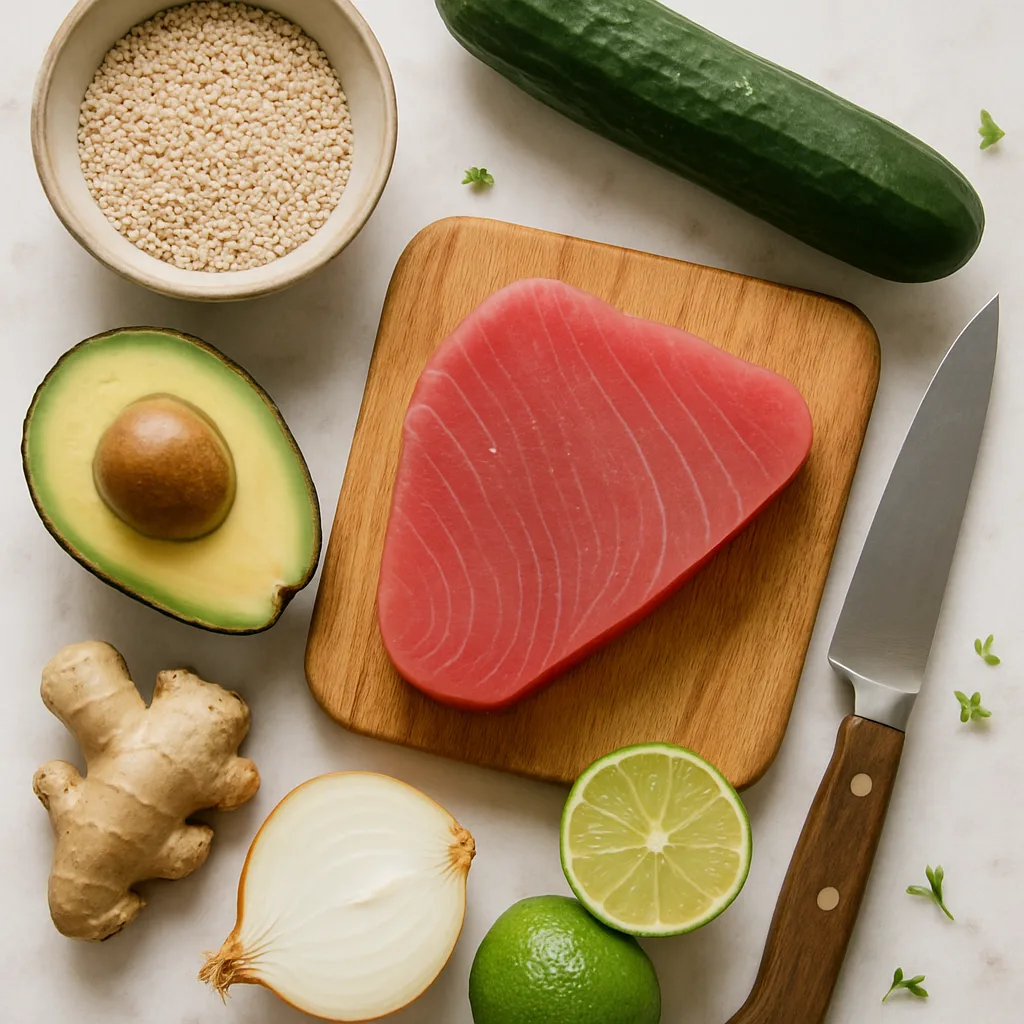 Ingredients for Sesame-Crusted Ahi Tuna with Cucumber Salad