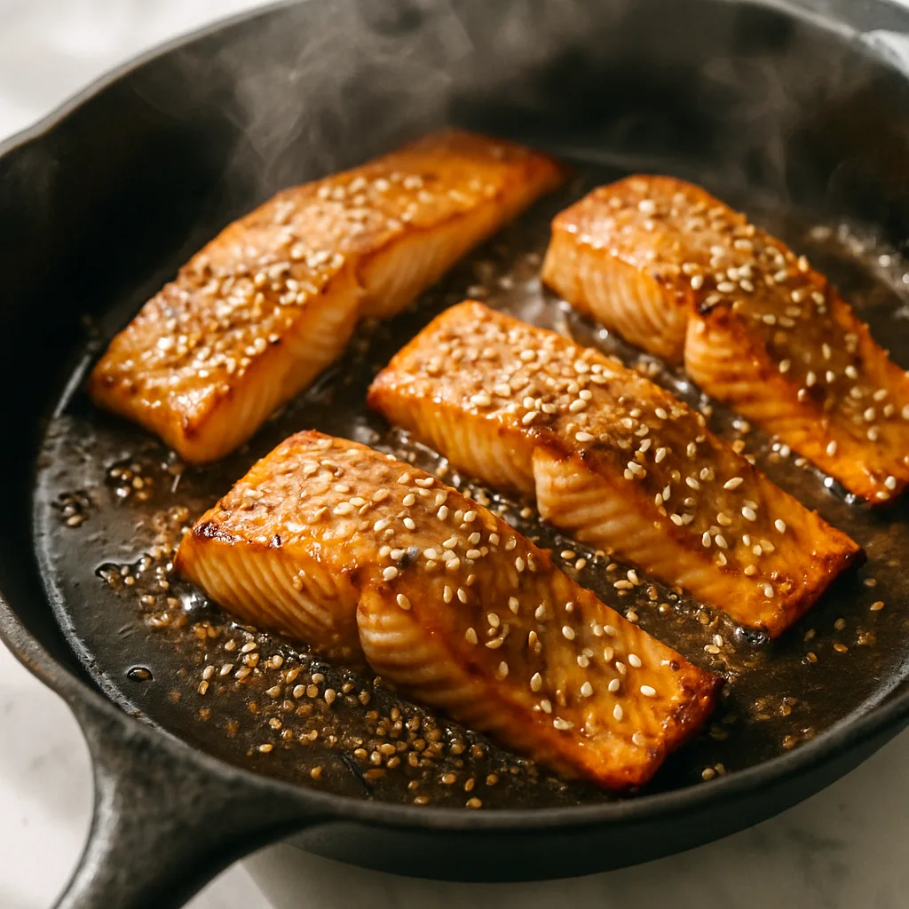 Sesame Ginger Salmon Salad cooking in progress